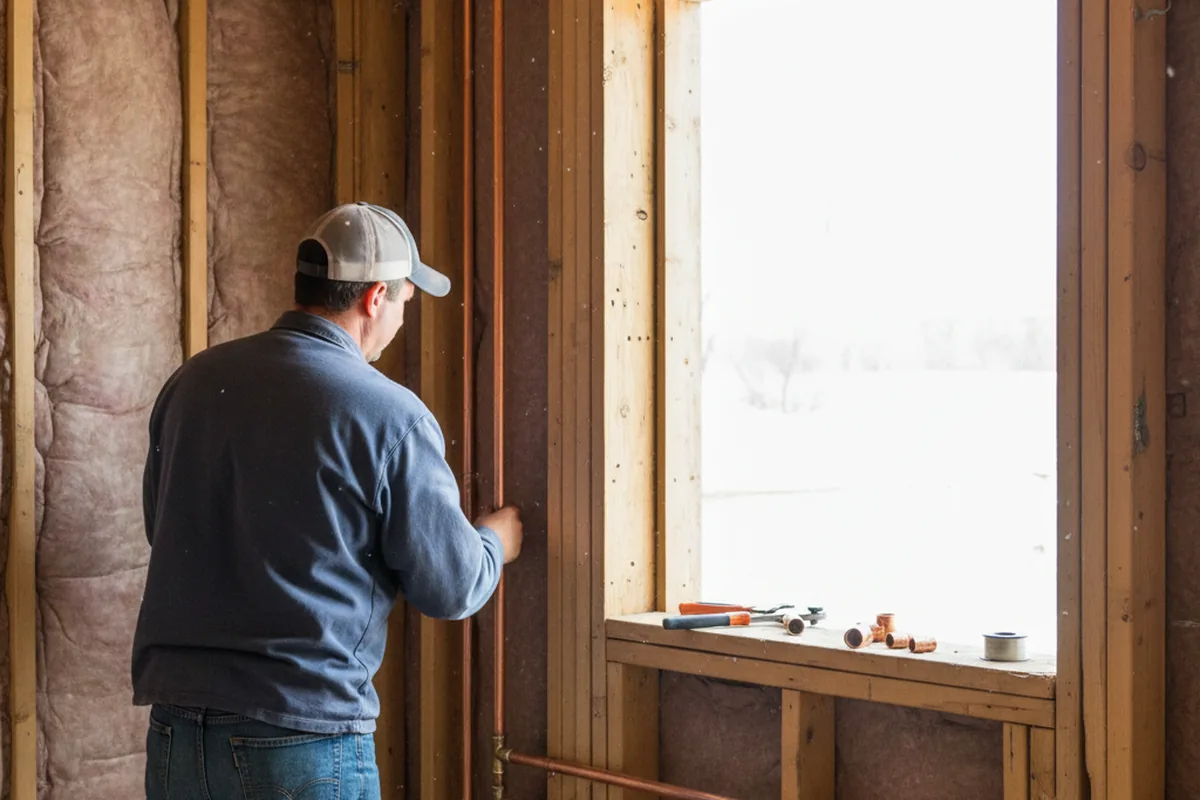 Licensed plumber running new copper supply lines in a Glen Campbell home